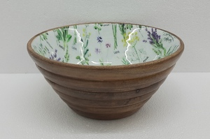 High Quality Eco-Friendly Wooden Meena Work Kitchenware Bowl Handmade Round Shape Solid Wood Tabletop <b>Dinnerware</b> Fancy Design - Product Image 2