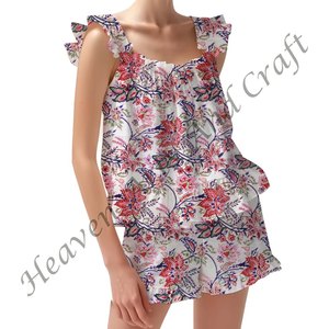 Conjuntos de pijama corto para mujer, ropa para el hogar, 100% algodón, Primavera/Verano, conjunto de pijama con tirantes florales ajustados, mangas con volantes - Product Image 6