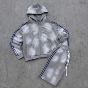 Chándales de dos piezas con cremallera para hombre, chándales de dos piezas con tachuelas acampanadas y tira lateral con estampado de sol y logotipo personalizado de diseño elegante - Product Image 4