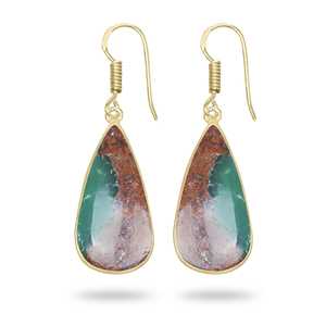 Boucles d'oreilles en chrysoprase naturelle en gros, plaquées or 18 carats, argent plaqué or, pierre précieuse en chrysoprase naturelle - Product Image 4