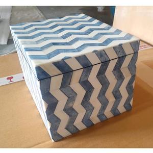 กล่องเก็บเครื่องประดับแบบฝังกระดูกสีฟ้าสีขาวทำด้วยมือกล่องเก็บของตั้งโต๊ะที่ทันสมัยหรูหรามีลวดลายเรขาคณิตสำหรับตกแต่งบ้าน - Product Image 4