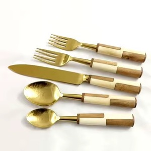 Ensemble de couverts de luxe à manche en bois ensemble de couverts modernes en acier inoxydable vaisselle pour table à manger et cuisine - Product Image 6