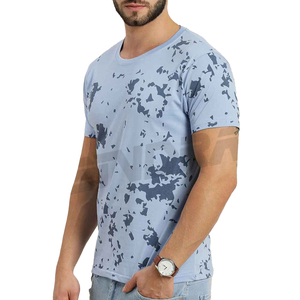 T-shirt bleu en coton imprimé pour hommes col rond t-shirt décontracté OEM Logo personnalisé à manches courtes Style polyvalent confort porter en gros - Product Image 2