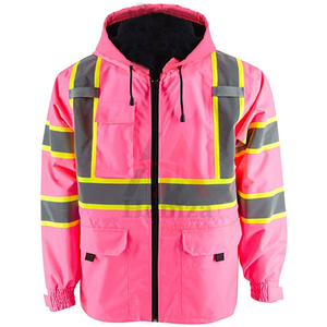Chaqueta DE SEGURIDAD reflectante rosa de alta visibilidad Lona 280 GSM Impresión impermeable Logotipo frontal Hombres - Product Image 1