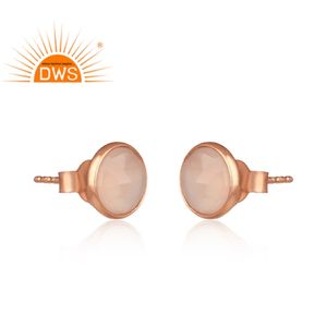 Superventas plata esterlina chapado en oro rosa natural Calcedonia piedra preciosa Stud pendiente joyería personalizada para mujer regalo para él - Product Image 2