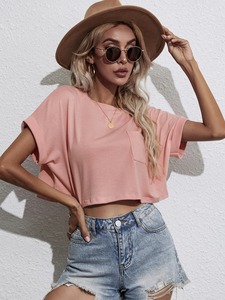 Camiseta de cuello redondo con logotipo personalizado para mujer, camiseta de algodón y poliéster de alta calidad, precio al por mayor - Product Image 5