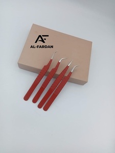 Pinzas personalizables para cejas de belleza, cajas de tarjetas con agarre de diamante rojo, punta de fibra curva fuerte, logotipo personalizado de acero inoxidable puntiagudo - Product Image 2