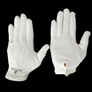 Cómodos guantes de mano de algodón blanco formal de uniforme suave y grueso con 3 líneas a presión en la espalda Desfile Traffic Wear