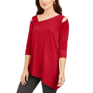 Top Asimmetrico Rosso Chic da Donna Alfani, Taglia Piccola, Stile Vintage per Primavera, Disponibile XL XXL 4XL, Pezzo Singolo - Product Image 1