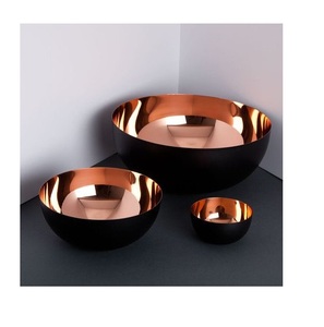 Cobre brillante redondo de diseñador en el interior, decoración del hogar de alta calidad, juego grande de 3 cuencos redondos cónicos para servir - Product Image 6