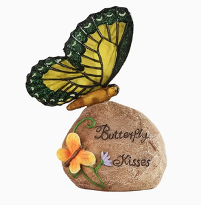 Statua di Farfalla su Roccia Alimentata a Energia Solare, Figurina in Resina con Luce LED per Decorazione Giardino - Product Image 1