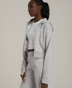 Sweat à capuche court zippé pour femme à épaules tombantes, taille XL, 100 % coton de qualité supérieure, tissu tricoté doux et respirant, hiver - Product Image 3