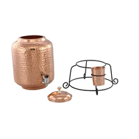 Pot d'eau en cuivre 100% avec support en métal avec distributeur en verre avec support design martelé 5 litres