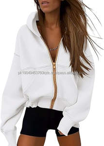 Sudadera con capucha de camuflaje con cremallera de moda para mujer con patrón de hoja de arce Sudadera de lana sólida bordada con diseño de gran tamaño - Product Image 6