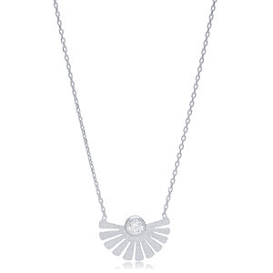 Colgante de plata de ley 925 con diseño de abanico, collar con colgante de piedras de circonita transparente, joyería turca - Product Image 5