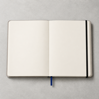Carnet Géométrique Personnalisé LABON, Couverture Rigide Mate Taupe, Impression CMYK, Dorure à Chaud, Rectangulaire Bleu Marine, Ovale Terracotta, Bande Élastique Noire