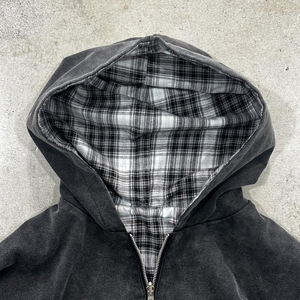 เสื้อฮู้ดดี้และเสื้อสเวตเชิ้ตผู้ชายแบบถัก 100% ผ้าฝ้าย ซิปเต็มตัว สไตล์สตรีทแวร์ ลายตาราง  น้ำหนัก 460GSM รุ่นใหม่ล่าสุด รับสกรีนโลโก้ตามแบบ - Product Image 4