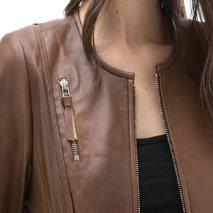Chaqueta de cuero de alta calidad para mujer, abrigos de manga larga, chaquetas de cuero impermeables transpirables para mujer, cierre de cremallera - Product Image 3