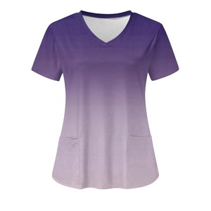 Ensemble d'uniforme d'infirmière en tissu tissé élasthanne pour femme, avec haut à manches courtes et col en V et pantalon jogger, pour usage hospitalier, détection d'aiguilles - Product Image 1