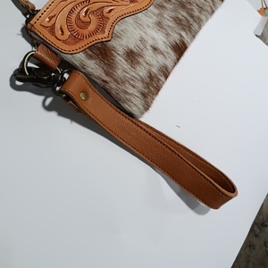 Cartera de mano de cuero de piel de vaca bronceada más vendida, bolsa de herramientas de mano larga, forro de algodón Floral, precio inmejorable, moda Unisex - Product Image 6