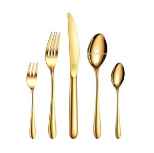 Juego de cubiertos de acero inoxidable dorado brillante con mango real para el hogar, fiestas de boda, vajilla, juegos de cubiertos para comer - Product Image 1