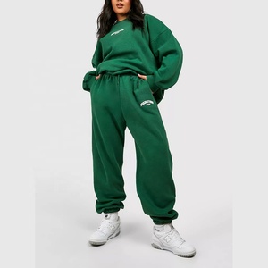 100% coton 400 Gsm surdimensionné col rond femmes survêtements verts personnalisés concepteur blancs printemps saison sweat - Product Image 3