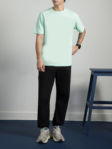 T-shirt décontracté unisexe printemps-été sur mesure, 100% coton tricoté, confortable, coupe régulière, col roulé, manches courtes, vente en gros - Product Image 5