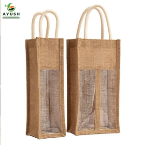 Bolsas de regalo para botellas hechas de yute con asa de algodón, bolsas personalizables para regalar y empaquetar - Product Image 2