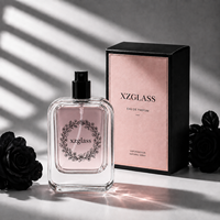 Flacon de parfum en verre de luxe haut de gamme, flacon de parfum vide carré, logo imprimé à l'écran