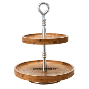 แท่นวางเค้กไม้สองชั้นทำด้วยมือทำจากไม้ทรงกลมสำหรับวางเค้กทำจากไม้ออกแบบได้ตามต้องการ - Product Image 3