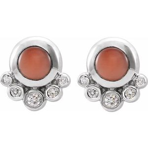 Pendientes Vintage con Cabujón y Diamantes, Oro de 14k/18k, Engaste de Bisel, Acentos Blancos/Amarillos/Rosados, Diseño Floral - Product Image 2