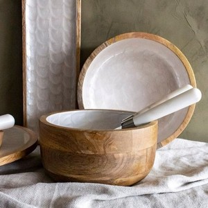 Grand bol de service en bois de manguier en métal de haute qualité Décoration intérieure Meilleure vente en résine émaillée blanche à l'intérieur - Product Image 6