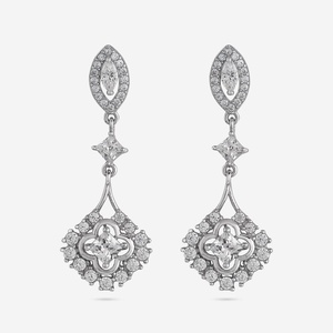 Pendientes de Plata 92.5 con Colgante, Diseño Moderno de Pluma, Flor y Perla Geométrica, para Bodas, Fiestas o Regalo -191588 - Product Image 6