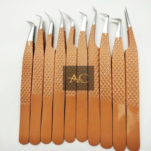 Juego de pinzas profesionales de Color marrón, venta al por mayor, extensión de pestañas con agarre de diamante de acero inoxidable, logotipo personalizado sostenible - Product Image 1