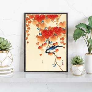 Impression artistique sur papier d'oiseaux et d'algues rouges d'Ohara Koson - Product Image 3