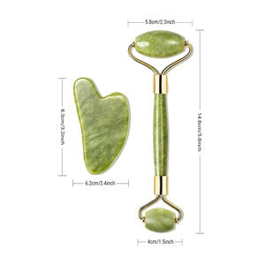 Ensemble de rouleau de jade et de Gua Sha Myrva, outil de massage facial en jade naturel, cadre métallique, commande manuelle, origine CN - Product Image 4