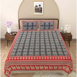 Black 100% Cotton 240 TC Super King Size <b>Bedsheet</b> with 2 Pillow Covers Ethnic Motifs <b>4</b>-Piece Set (SHKV1087) for Home Use - Product Image 2