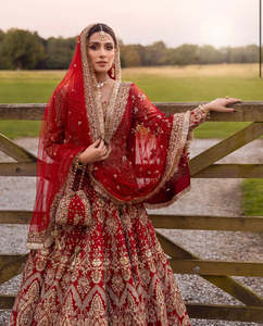 Robe de mariée pakistanaise luxueuse, mélange de styles traditionnels et modernes, travail artisanal, esthétique de mariage contemporaine, robe de bal longue, dentelle et sequins - Product Image 2
