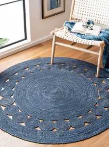 Alfombra redonda de Yute natural con borde festoneado naranja. Diseño único y cálido. Disponible a precios de mayorista. - Product Image 4