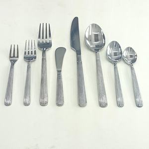 Nouveau ensemble de couverts à poignée plate en argent poli, accessoires de cuisine et collections de salle à manger, cuillère, fourchette et couteau ensemble de couverts brillants - Product Image 2