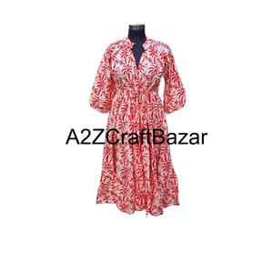 Robe midi florale Himanshi pour femmes, 100% coton pur, fabrication artisanale, impression numérique, tissu respirant, confortable, décontractée, naturelle - Product Image 2