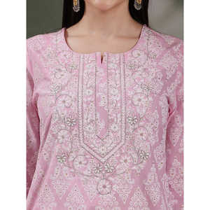 Kurta Recta con Cuello de Solapa para Mujer, Estampado Paisley, Algodón Puro, con Detalles de Hilo Tejido, Transpirable, Estilo Chino para Oficina - Product Image 6