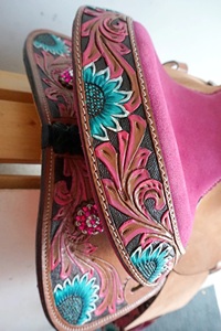 Sillín de cuero de calidad superior de doble tono occidental con diseño floral hecho a mano y asiento de gamuza suave a un precio asequible - Product Image 6