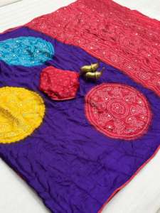 Sari Bandhani de Diseño de Calidad de Exportación, Sari de Muselina Suave con Bordado de Espejo, para Mujer, en Existencia, Hecho en India, Disponible al Mejor Precio - Product Image 6