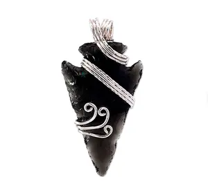 Best Quality Hot Sale Natural Obsidian Arrowhead Pendant Necklace by Alif crystal and agate