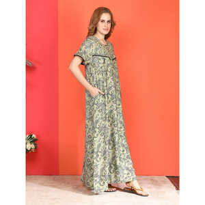 Camisón Evolve Alpine Casual de Longitud Completa con Bolsillo Lateral, Bordado en el Escote, Tejido Suave, Cierre Elástico en la Cintura, Estilo Adorable - Product Image 4