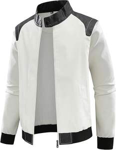 Stand Coller Slim_Fit Hiver Petit à Plus 8XL Taille Mode Hommes Vestes En Cuir Solide Couleur Fermeture Éclair - Product Image 1