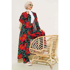 Tunique Longue Motif Ethnique Ensemble 2 Pièces Noir Orange - Product Image 3