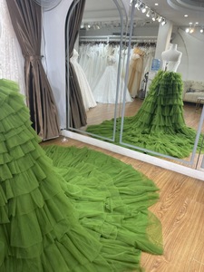 OEM de alta calidad de satén de la boda TNBP No81 de manga larga vestido de baile de lujo de la vendimia de encaje modesto estampado personalizado imperio sólido hasta el suelo - Product Image 2