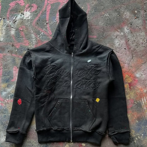 Sweat à capuche avec logo personnalisé OEM léger pour hommes, avec broderie de détresse, teint uni, motif uni, coton mélangé surdimensionné, taux de vente entier - Product Image 1